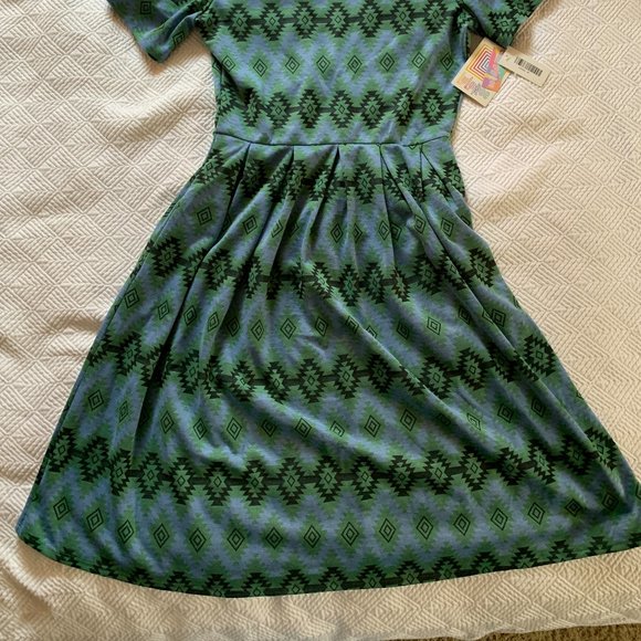 LuLaRoe Medium Amelia - Blue and Green Aztec pattern - NWT - Picture 2 of 4